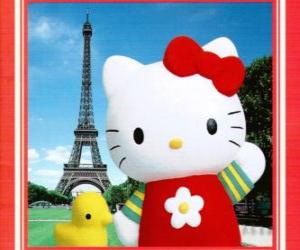 пазл Hello Kitty с птичка и Эйфелеву башню в фоновом режиме